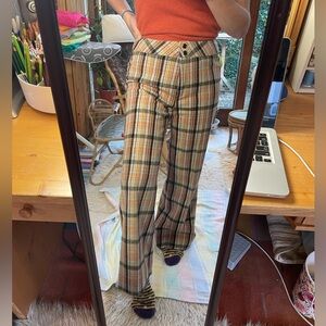 VTG rainbow wool plaid flare bellbottom pants size 8/10
